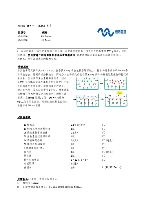 小鼠IFN--γ ELISA kit说明书