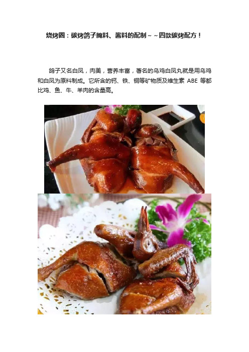 烧烤圈：碳烤鸽子腌料、酱料的配制～～四款碳烤配方！