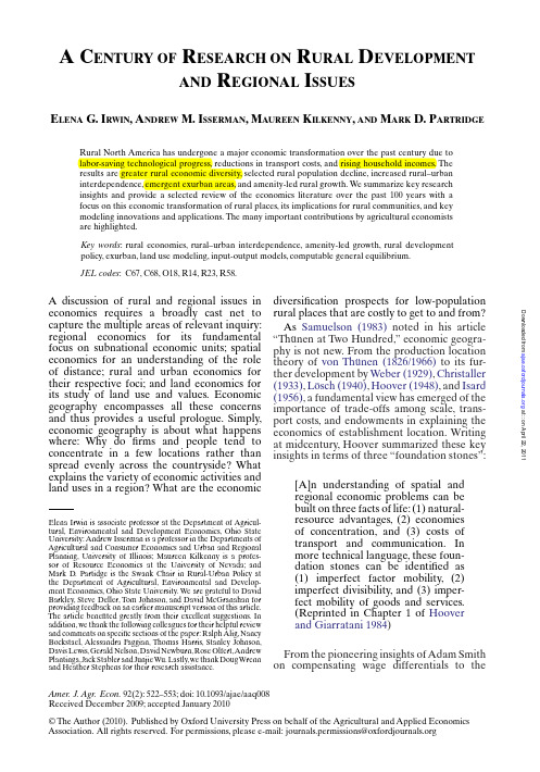 A Century of Research on Rural Development and Regional Issues