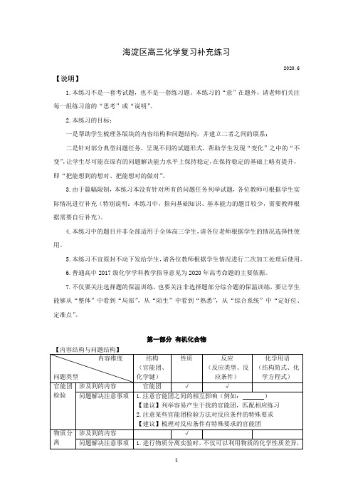 北京市海淀区2020届高三六月化学复习补充练习