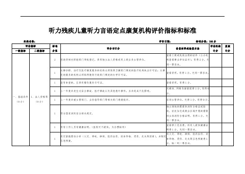 听力残疾儿童听力言语定点康复机构评价指标和标准