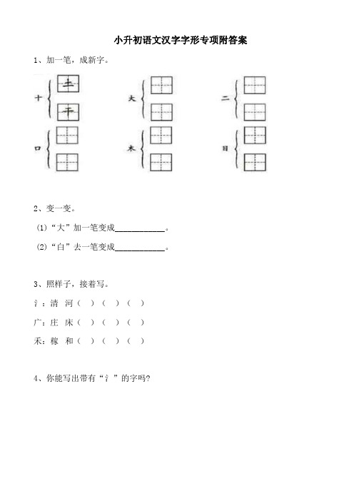 2020小升初语文汉字字形专项练习题及答案