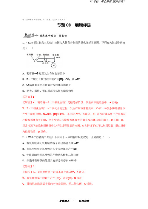 高三生物一轮复习专题8细胞呼吸(练)