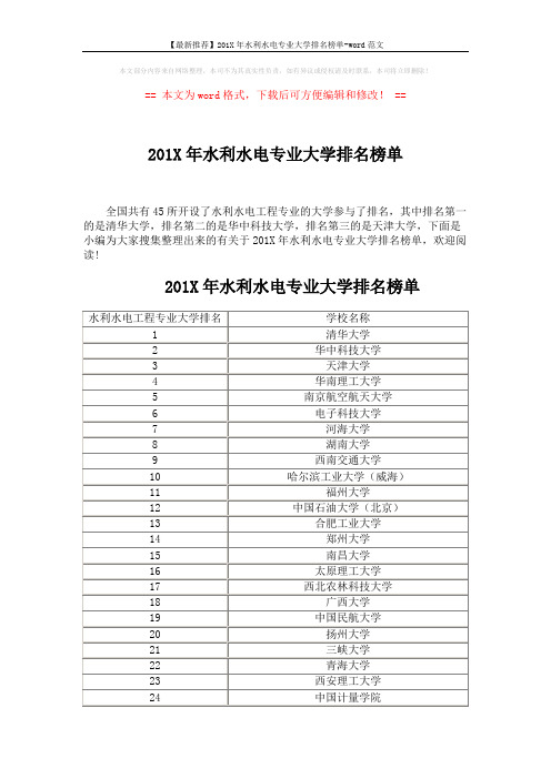 【最新推荐】201X年水利水电专业大学排名榜单-word范文 (2页)