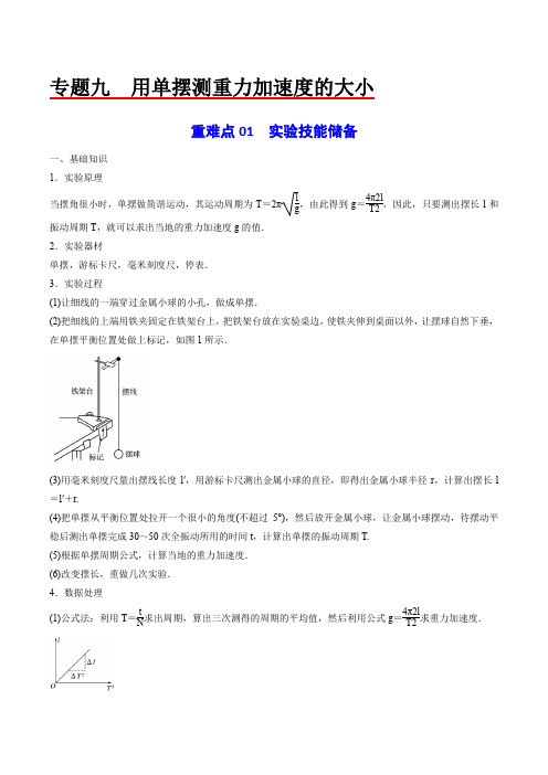 专题09用单摆测量重力加速度的大小(原卷版)