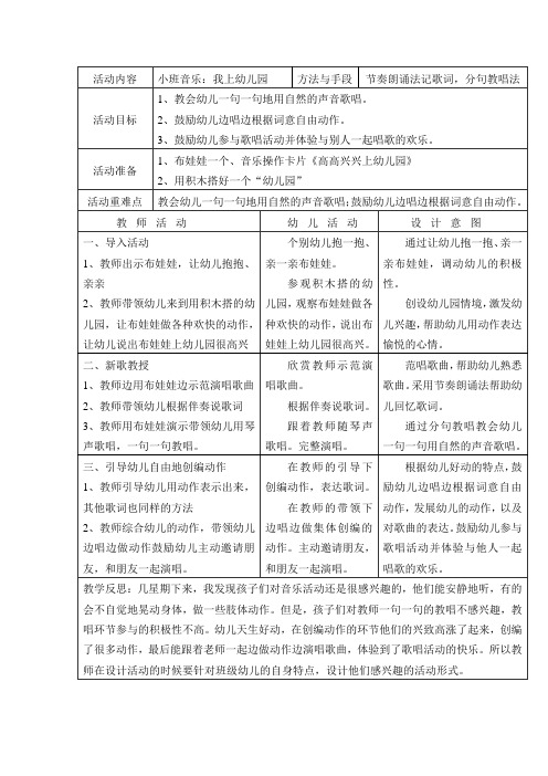 小班音乐:我上幼儿园教案