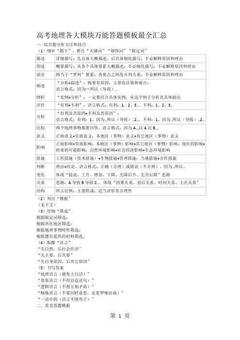 高考地理各大模块万能答题模板汇总共16页