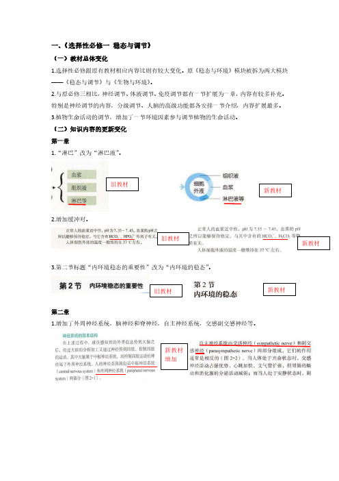 人教版 高中生物 必修三(选择性必修一与选择性必修二) 教材 变动分析