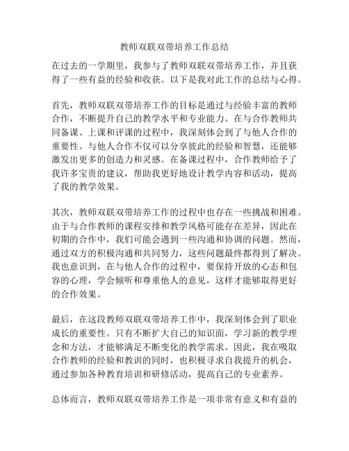 教师双联双带培养工作总结