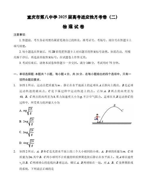 2024-2025学年重庆市八中高三上学期适应性月考卷(二)物理试题及答案