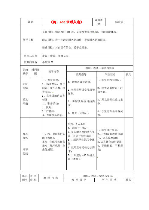 《跑400米耐久跑》教案