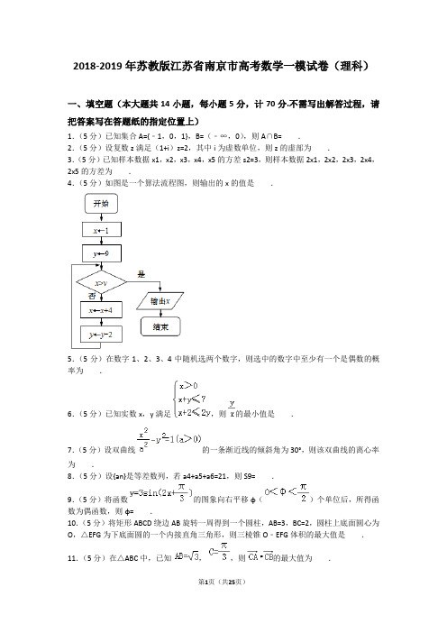 苏教版江苏省南京市高考数学一模试卷(理科)押题卷解析版