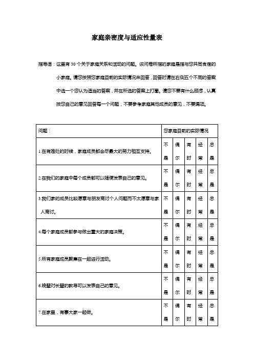 家庭亲密度与适应性量表