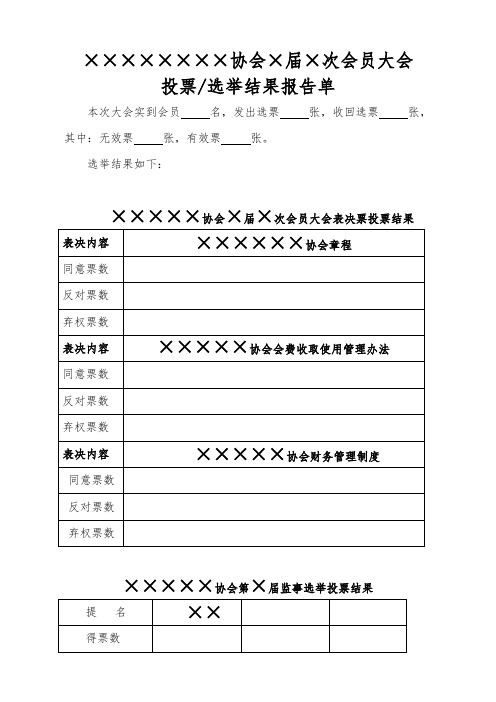 会员大会投票选举结果报告单(各种会议简便通用)