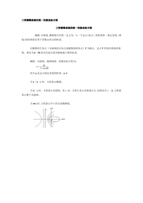 三种圆锥曲线的统一的极坐标方程