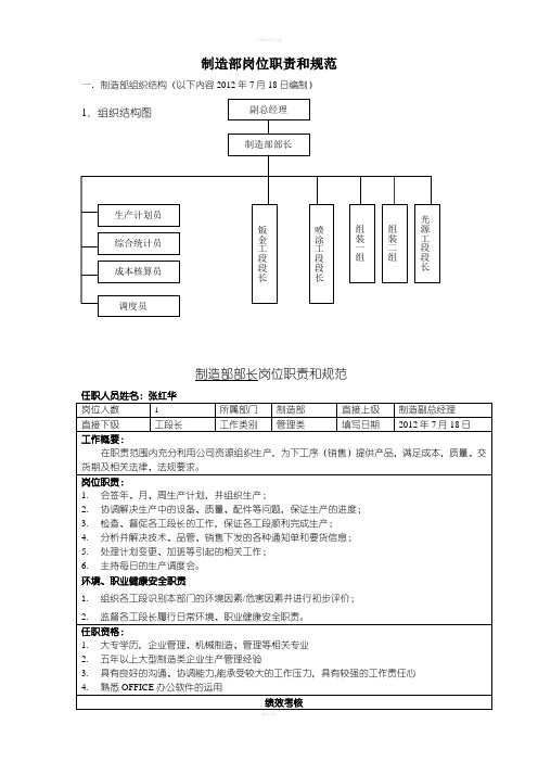 制造部组织架构图及岗位职责