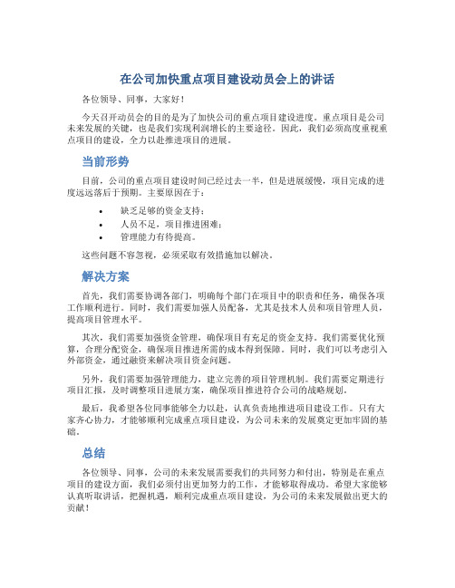 在公司加快重点项目建设动员会上的讲话