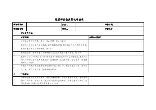 经理部安全责任状考核表