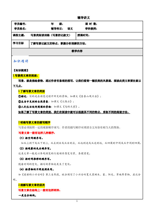 六年级部编版写景类阅读训练(阅读)