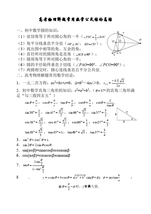 高考物理解题常用数学公式结论总结(11页)