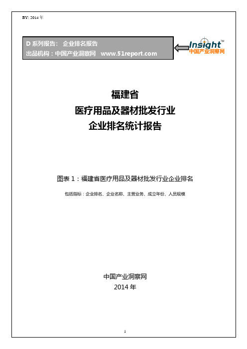 福建省医疗用品及器材批发行业企业排名统计报告