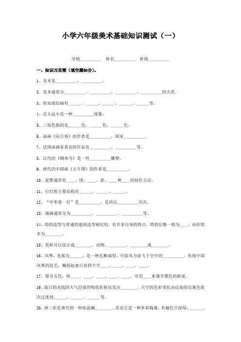 小学六年级美术基础知识测试[1]