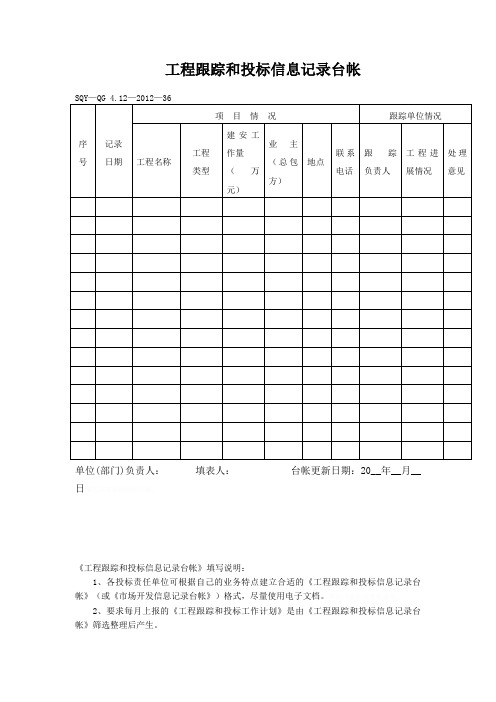 项目跟踪和投标信息记录台帐(模板格式)