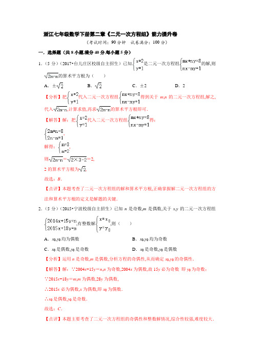 浙教版七年级数学下册第二章《二元一次方程组》能力提升卷(解析版)