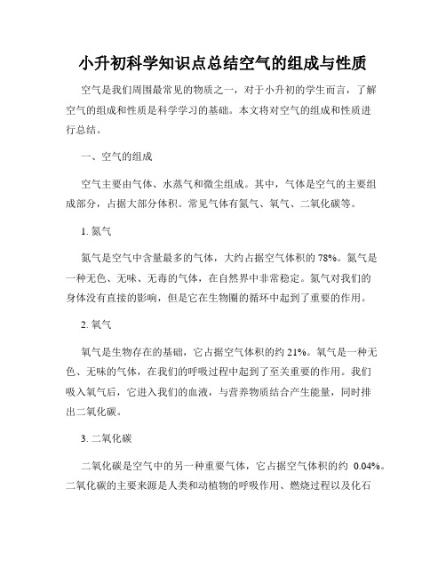 小升初科学知识点总结空气的组成与性质