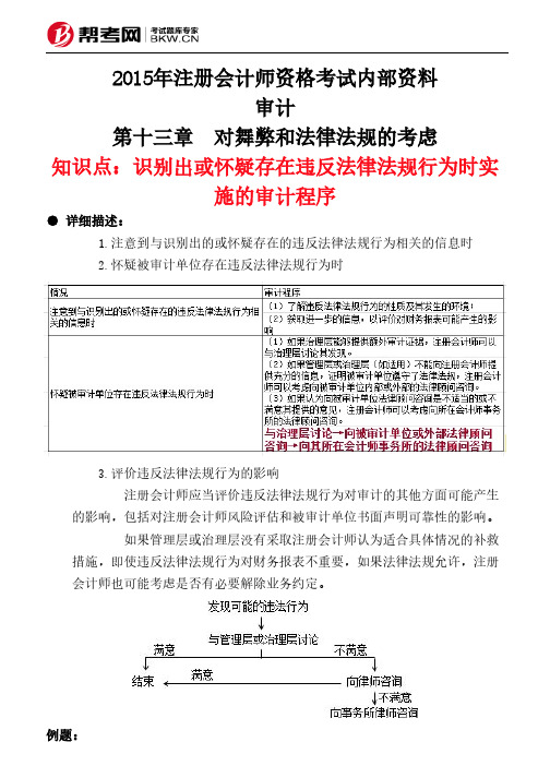 第十三章 对舞弊和法律法规的考虑-识别出或怀疑存在违反法律法规行为时实施的审计程序