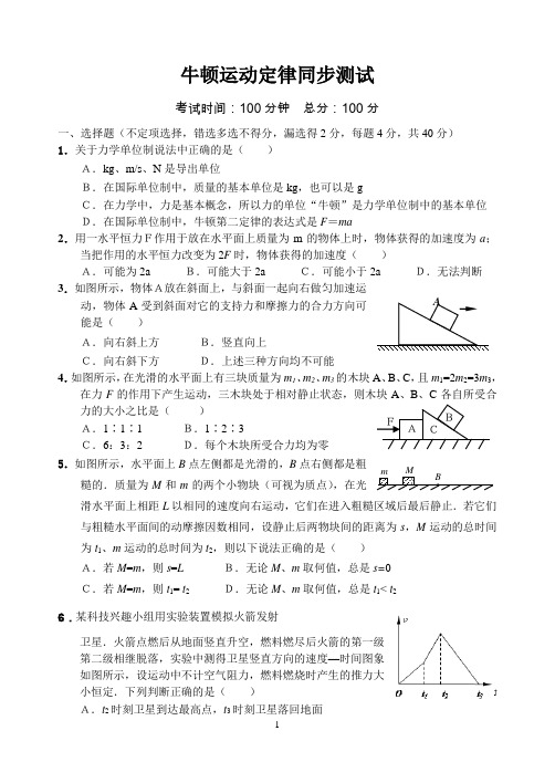 牛顿运动定律检测(含答案)