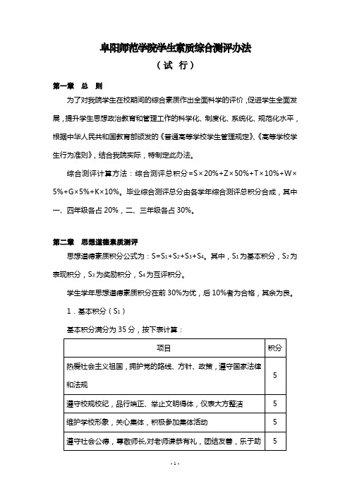 阜阳师范学院学生素质综合测评办法