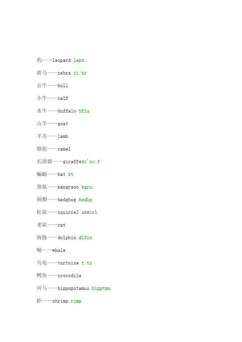 各种动物的英文名