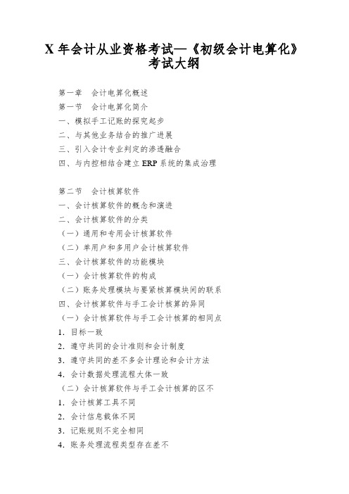 X年会计从业资格考试—《初级会计电算化》考试大纲