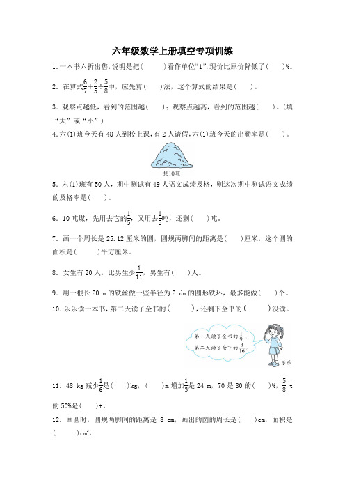 六年级数学上册填空专项训练含答案