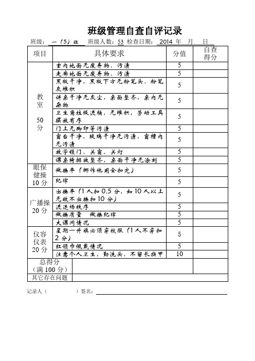 班级管理自查自评记录表