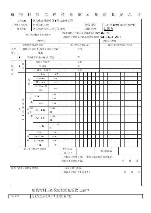 植物材料工程检验批质量验收记录一88