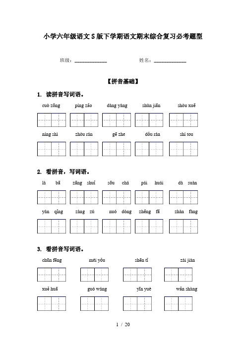 小学六年级语文S版下学期语文期末综合复习必考题型