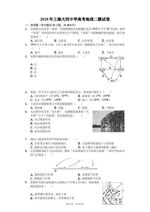 2018年上海大同中学高考地理二模试卷(含解析)