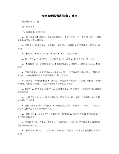 2021级断层解剖学复习重点