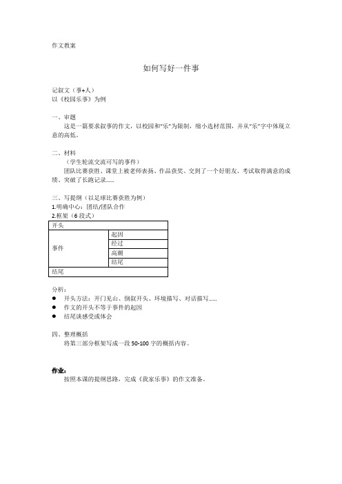 作文教案：如何写好一件事