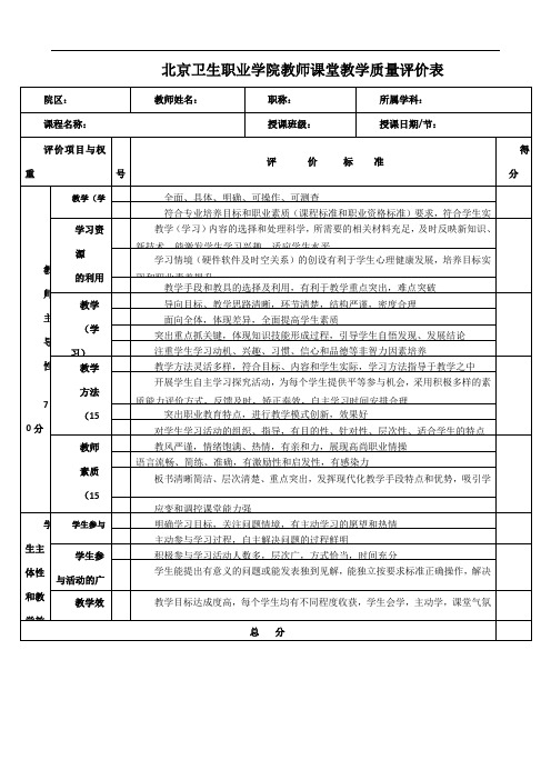 《教师课堂教学质量评价表》