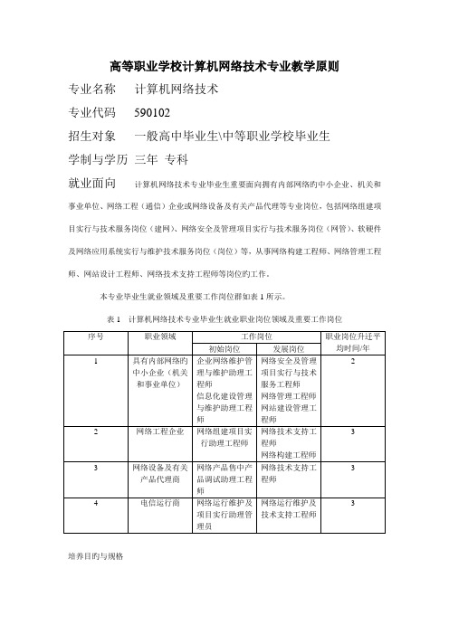 高等职业学校计算机网络技术专业教学标准