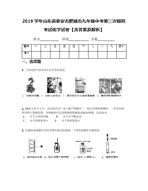 2019学年山东省泰安市肥城市九年级中考第三次模拟考试化学试卷【含答案及解析】