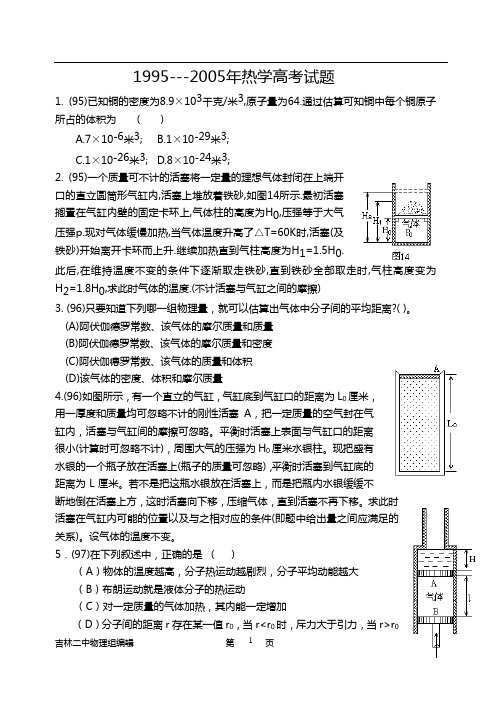 [高考试题]分子动理论 热和功(1995-2005年)