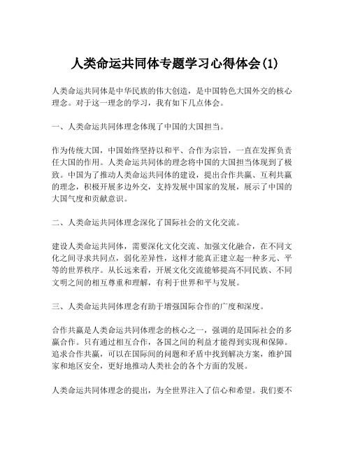 人类命运共同体专题学习心得体会(1)