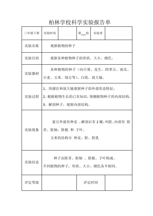 教科版三年级科学下册实验报告单(新)