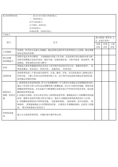 人力资源从业人员素质模型