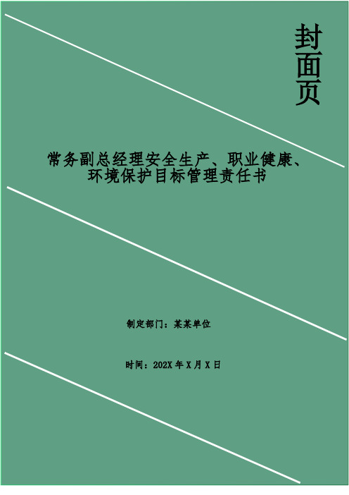 常务副总经理安全生产、职业健康、环境保护目标管理责任书