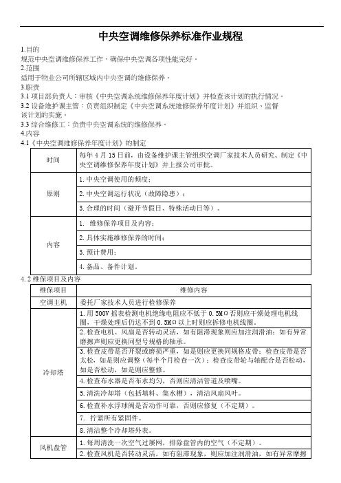 中央空调维修保养标准作业规程